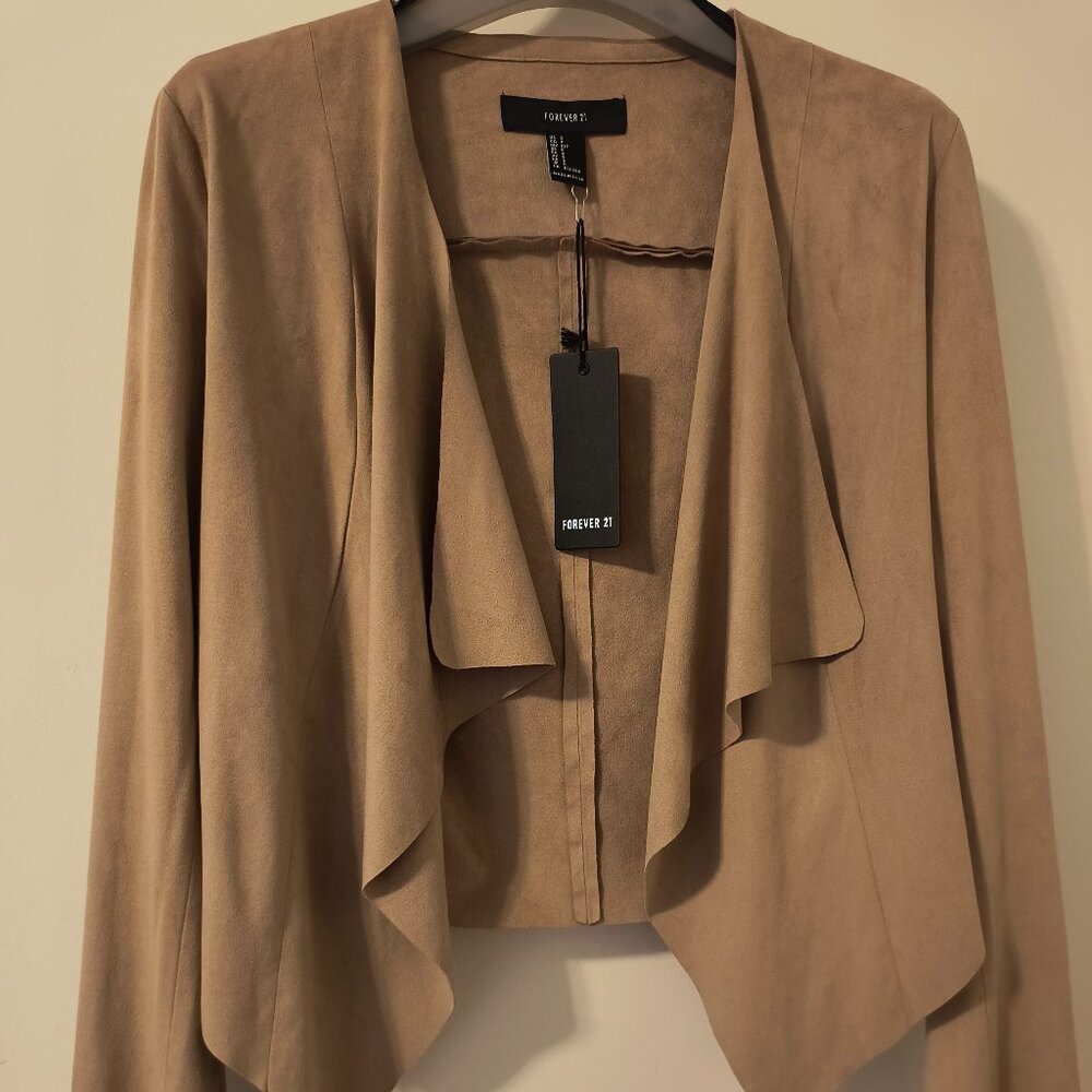 FOREVER 21 Tan Suede Drape Fringed Jacket Size S